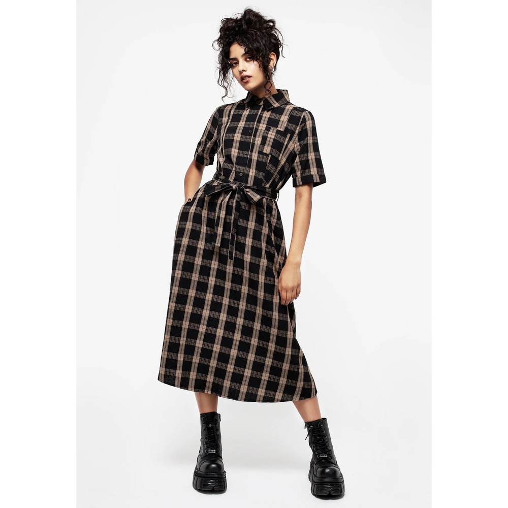 Disturbia Rogue Check Cotton Midi Shirt Dress | Size 8